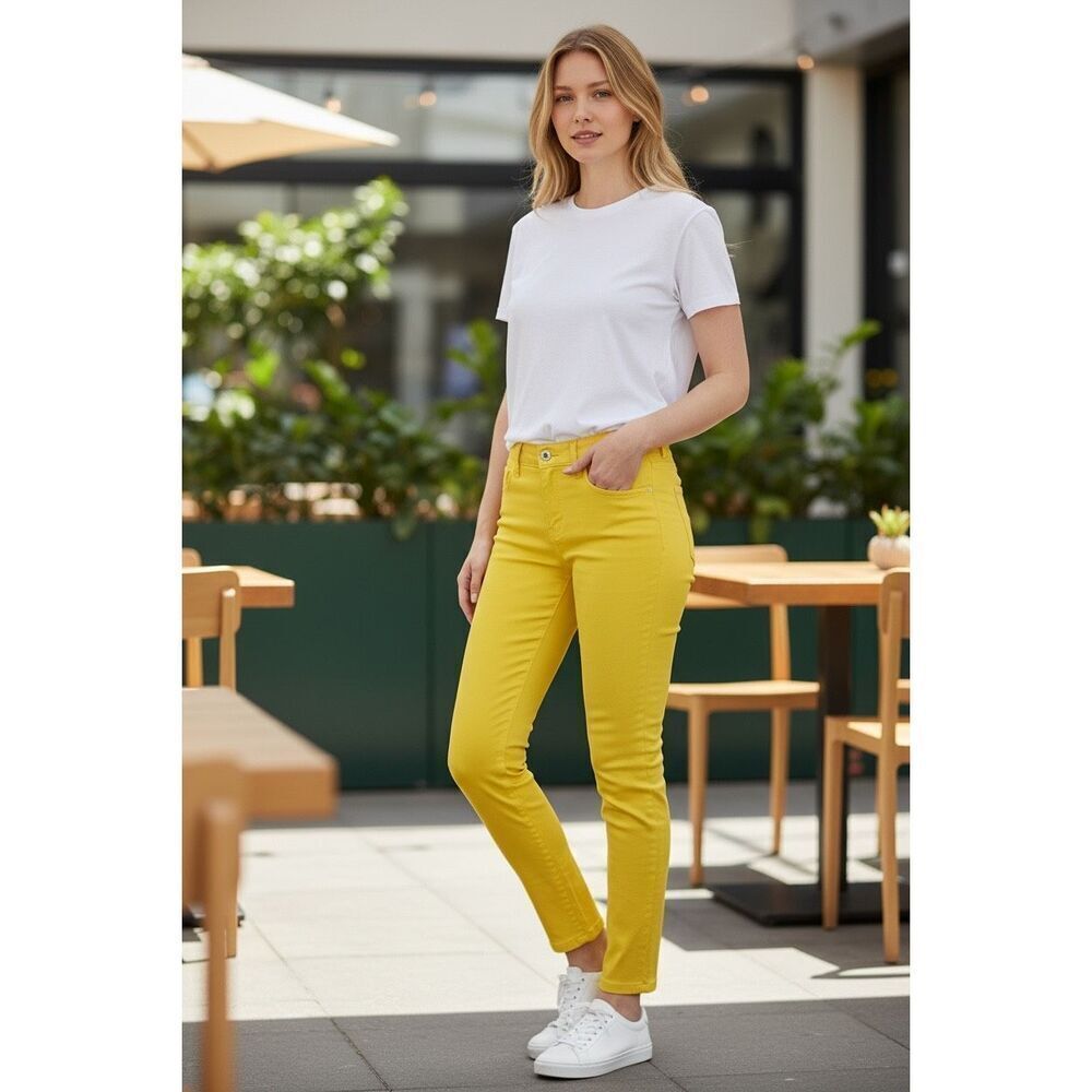 CAbi Yellow Curvy Skinny Jeans Size 4